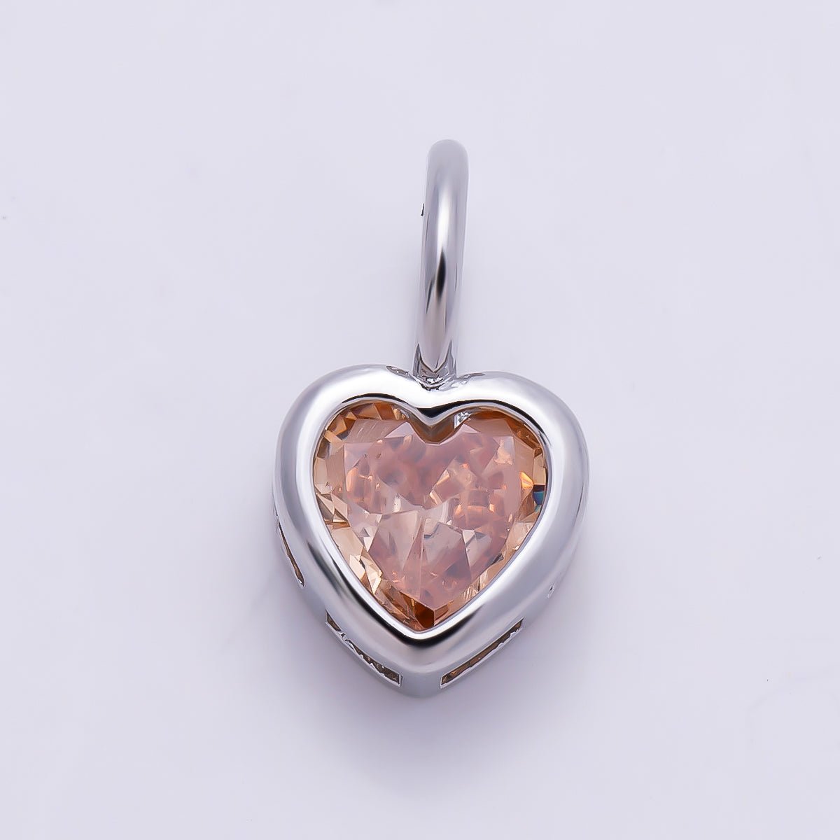 Silver 14mm Birthstone CZ Bezel Heart Collar Chain Pendant | Charms-01299 ~ Charms-01310 - DLUXCA