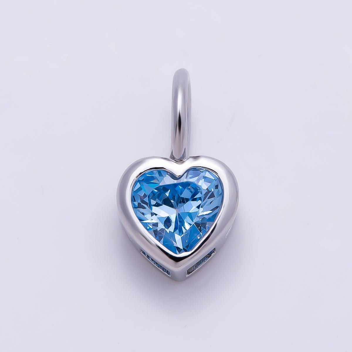 Silver 14mm Birthstone CZ Bezel Heart Collar Chain Pendant | Charms-01299 ~ Charms-01310 - DLUXCA