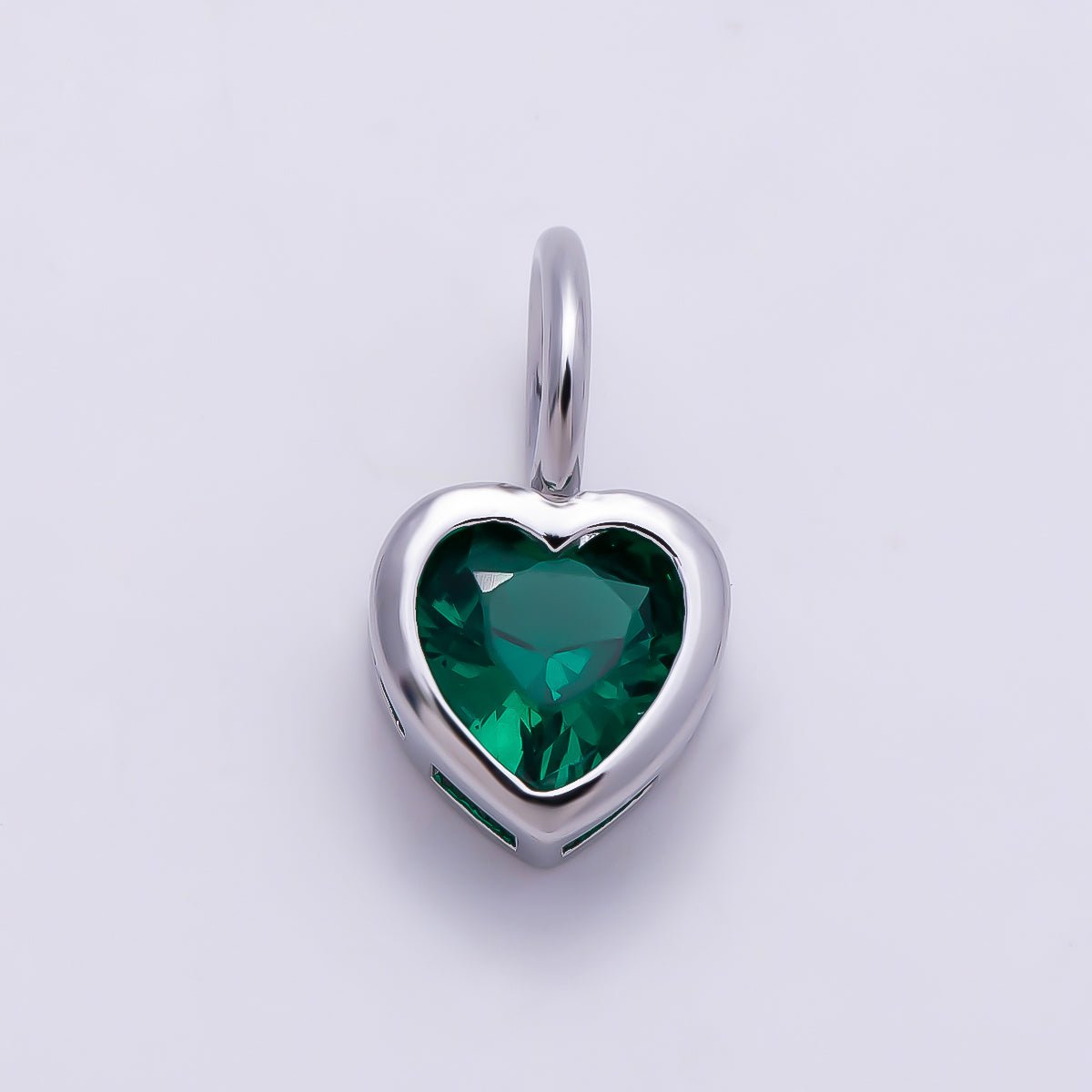 Silver 14mm Birthstone CZ Bezel Heart Collar Chain Pendant | Charms-01299 ~ Charms-01310 - DLUXCA