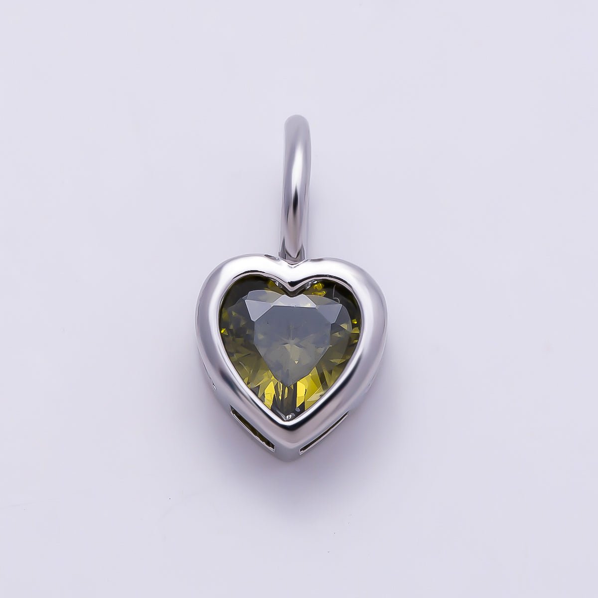 Silver 14mm Birthstone CZ Bezel Heart Collar Chain Pendant | Charms-01299 ~ Charms-01310 - DLUXCA