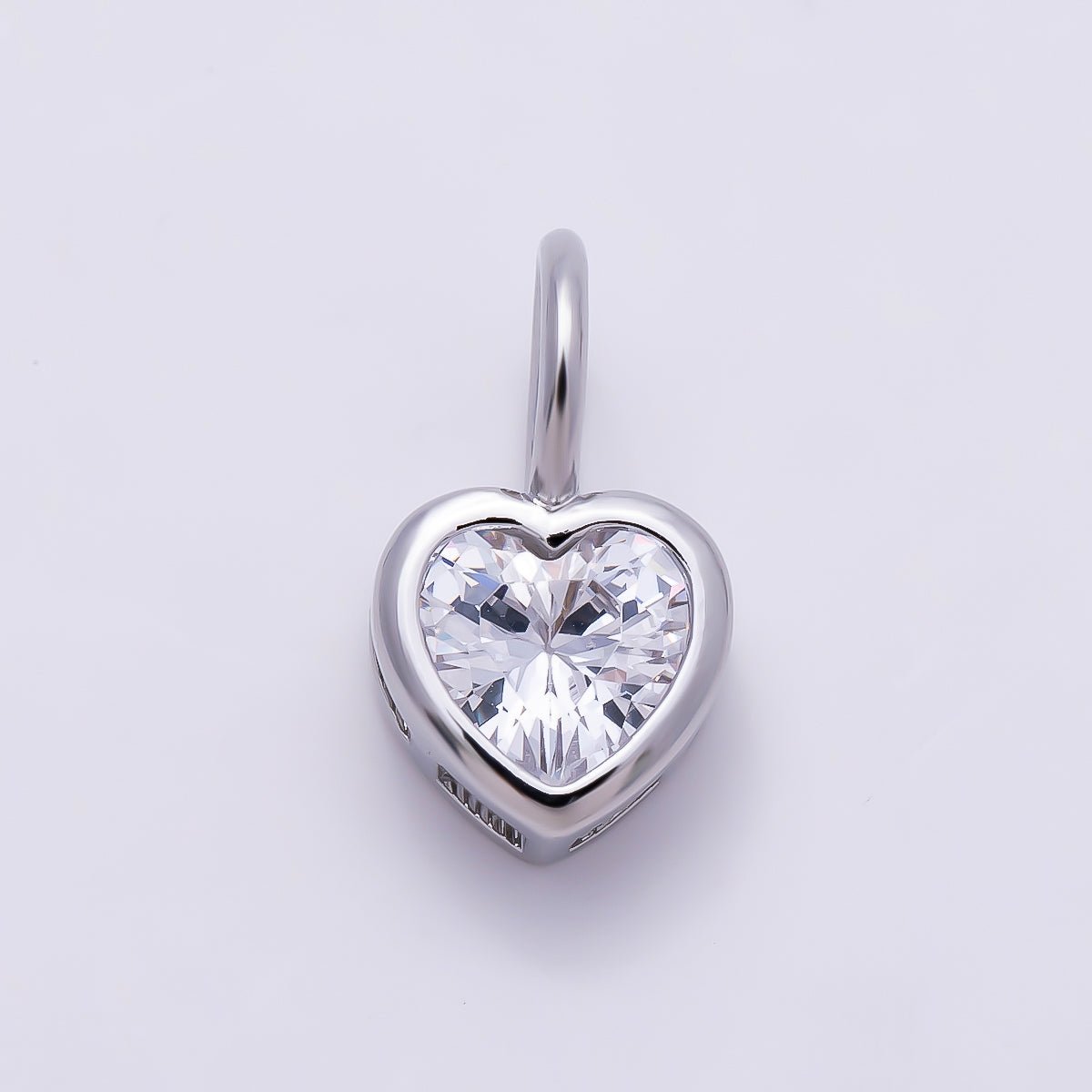 Silver 14mm Birthstone CZ Bezel Heart Collar Chain Pendant | Charms-01299 ~ Charms-01310 - DLUXCA