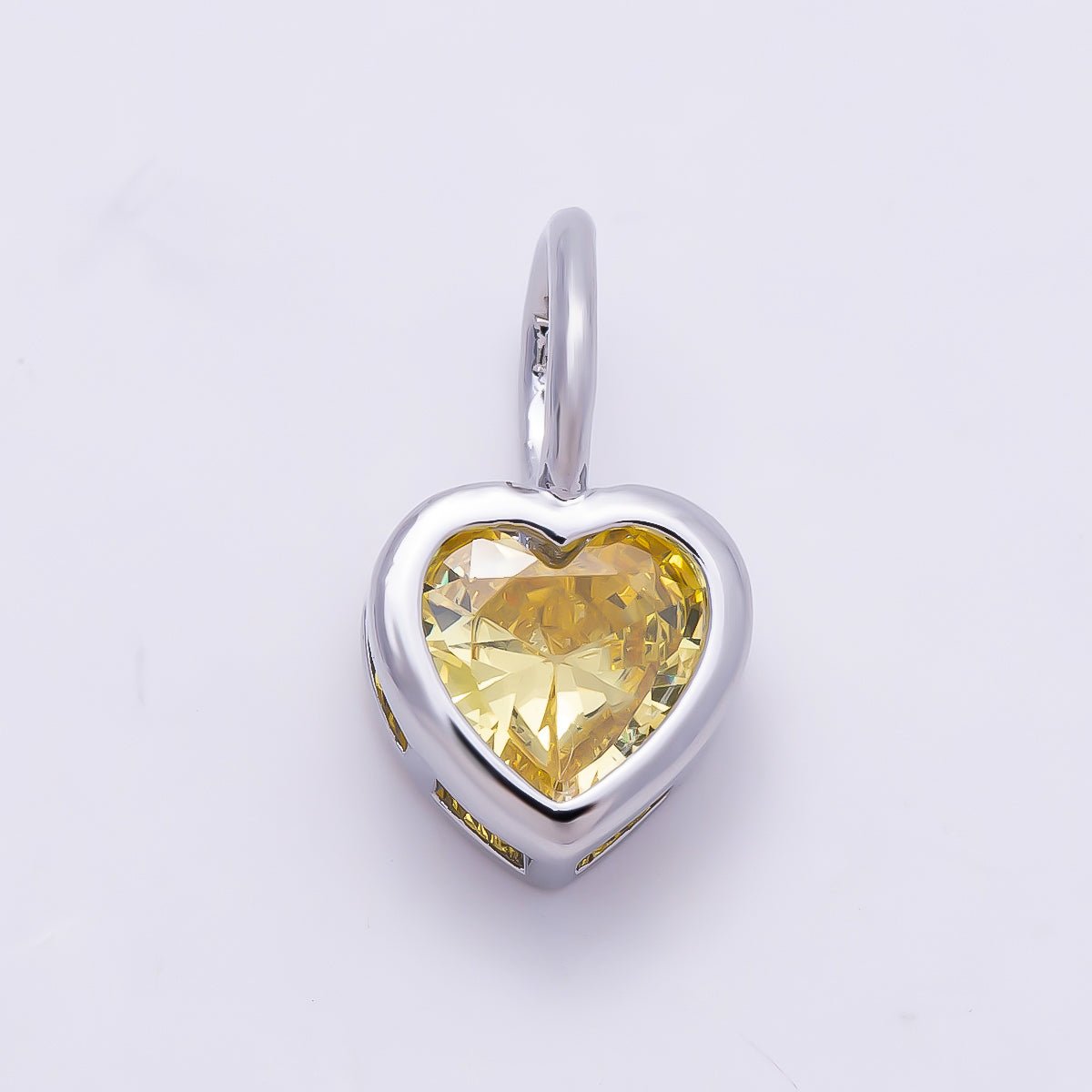 Silver 14mm Birthstone CZ Bezel Heart Collar Chain Pendant | Charms-01299 ~ Charms-01310 - DLUXCA