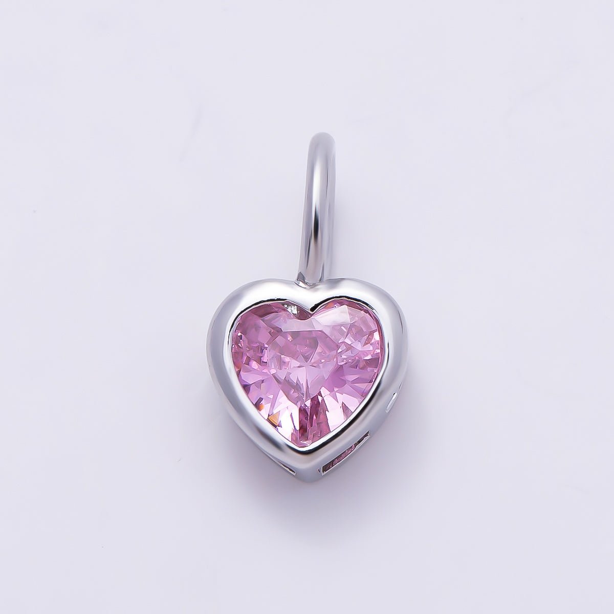 Silver 14mm Birthstone CZ Bezel Heart Collar Chain Pendant | Charms-01299 ~ Charms-01310 - DLUXCA