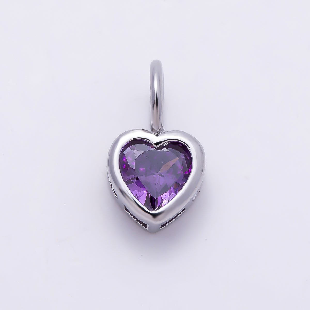 Silver 14mm Birthstone CZ Bezel Heart Collar Chain Pendant | Charms-01299 ~ Charms-01310 - DLUXCA