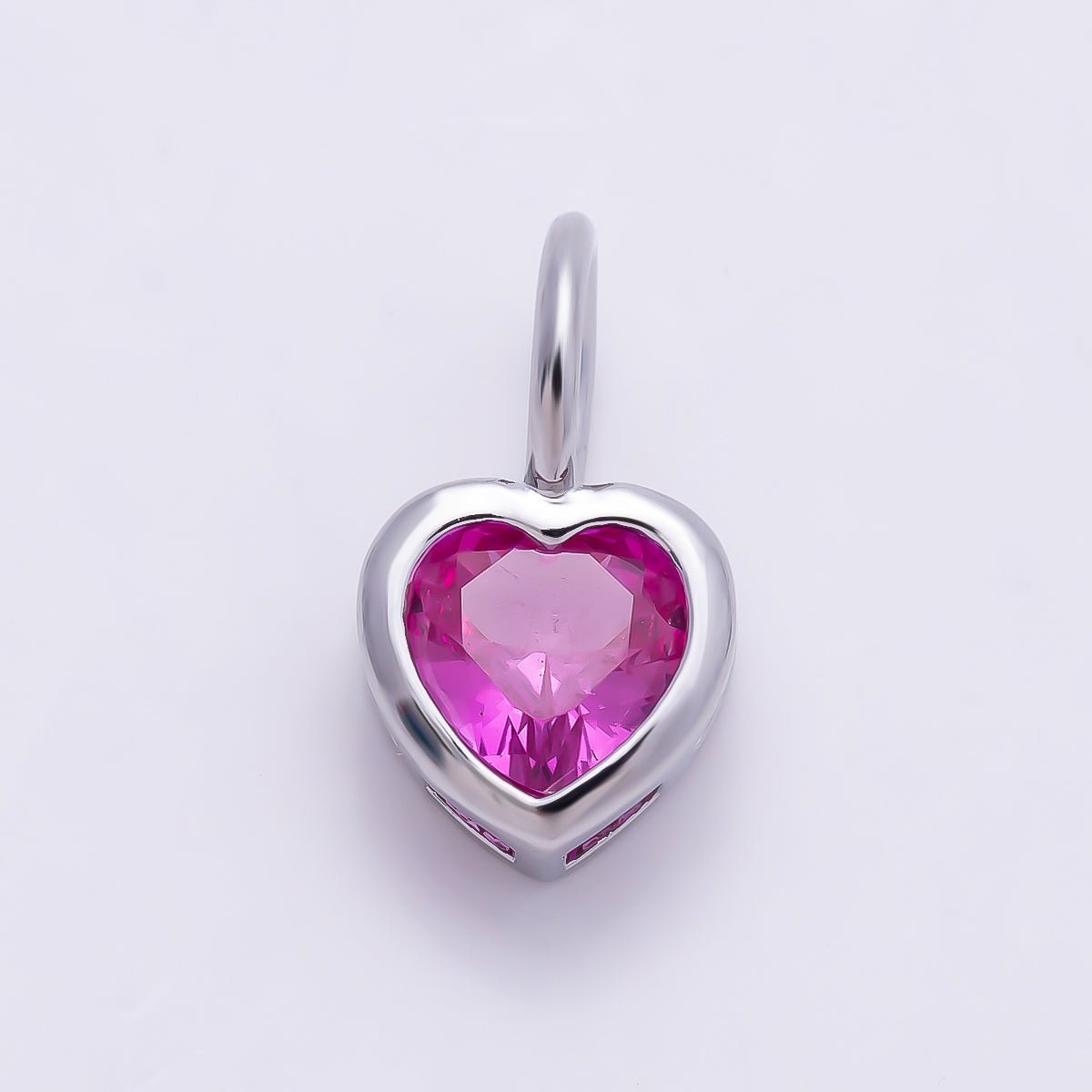 Silver 14mm Birthstone CZ Bezel Heart Collar Chain Pendant | Charms-01299 ~ Charms-01310 - DLUXCA