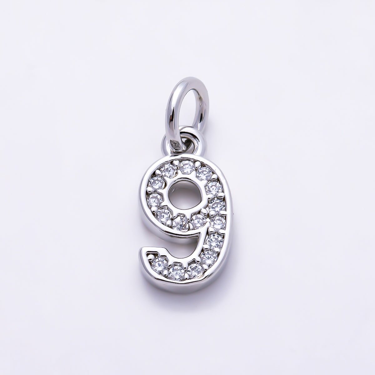 Silver 14mm Number 0-9 Clear Micro Paved CZ Charm | Charms-01527 ~ Charms-01536 - DLUXCA