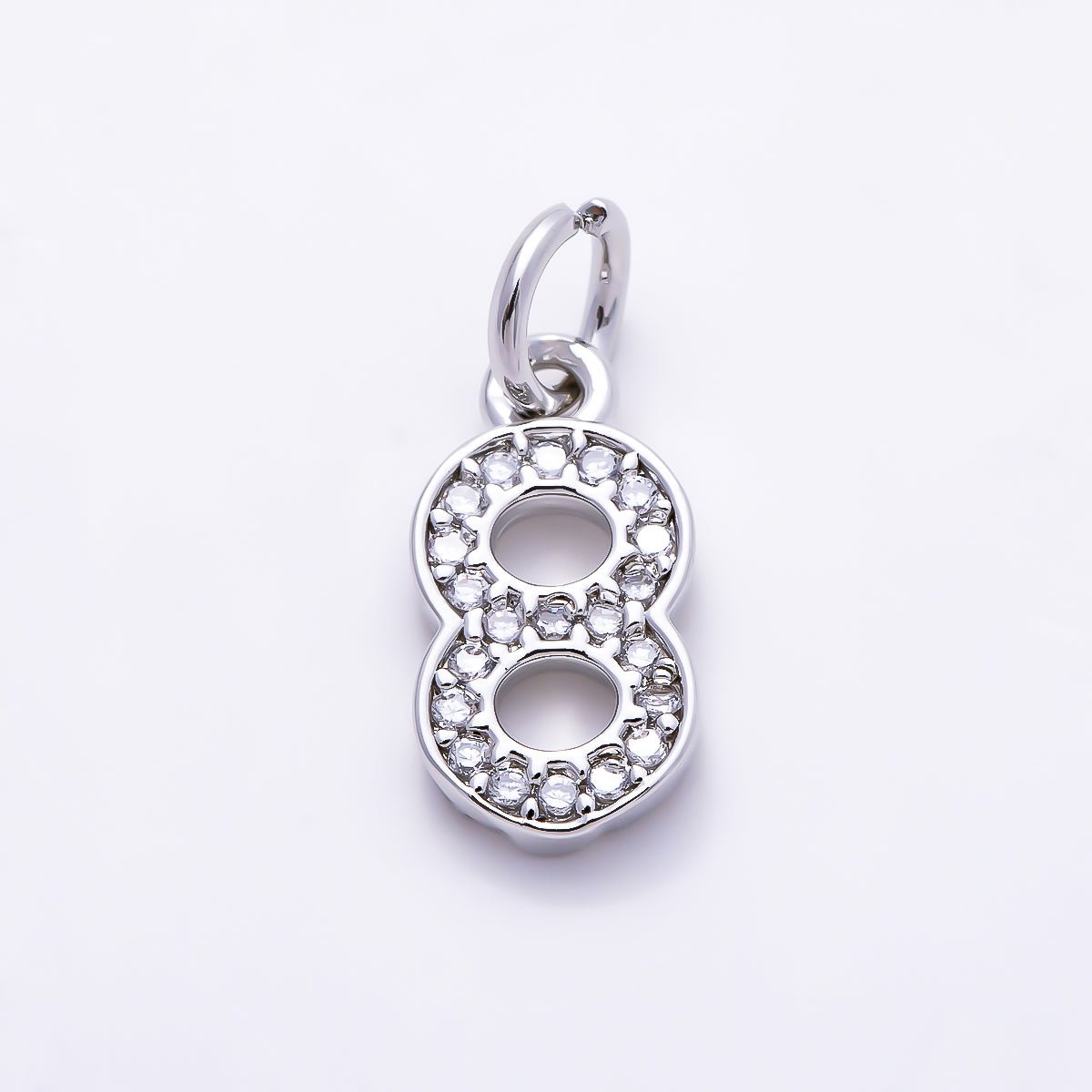 Silver 14mm Number 0-9 Clear Micro Paved CZ Charm | Charms-01527 ~ Charms-01536 - DLUXCA