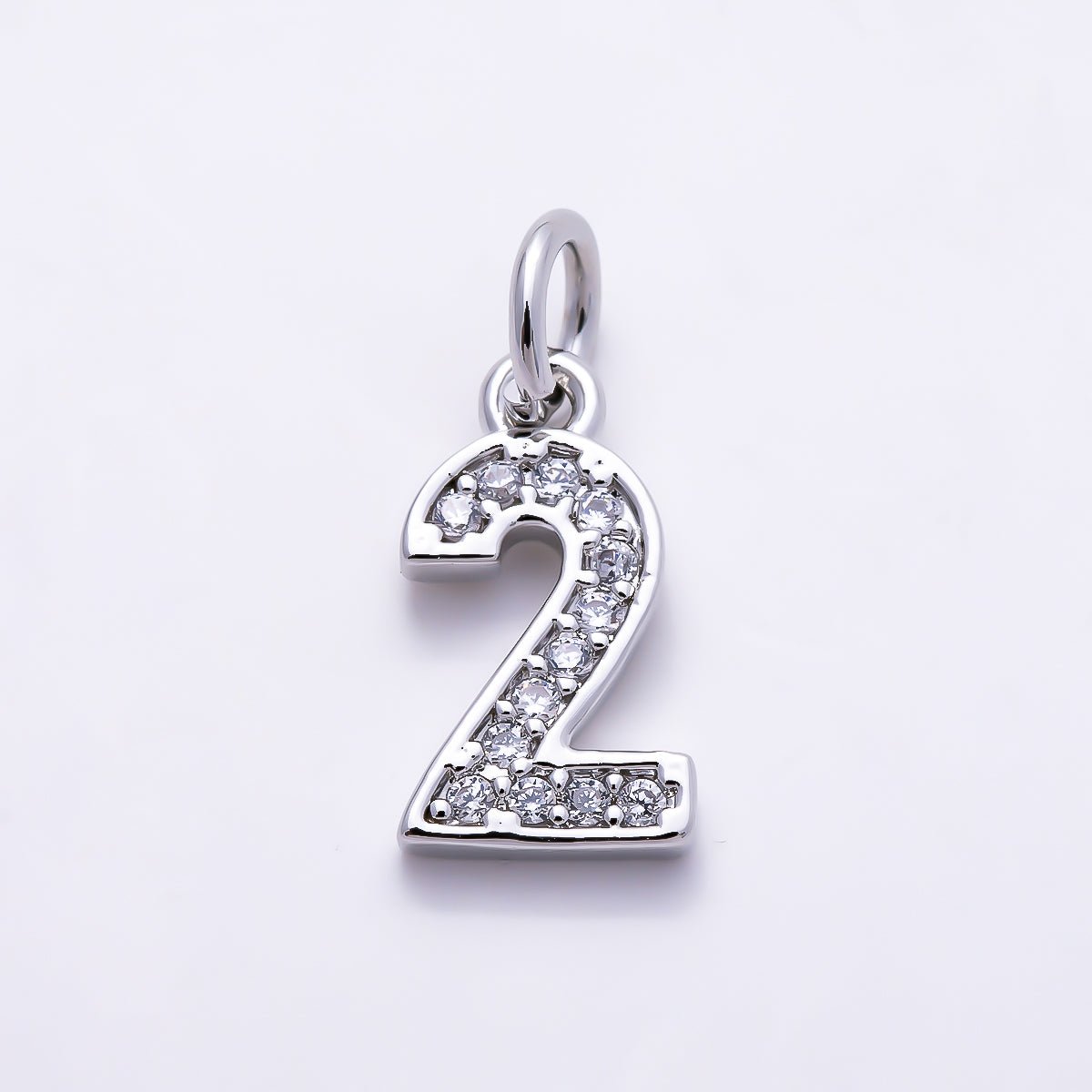 Silver 14mm Number 0-9 Clear Micro Paved CZ Charm | Charms-01527 ~ Charms-01536 - DLUXCA