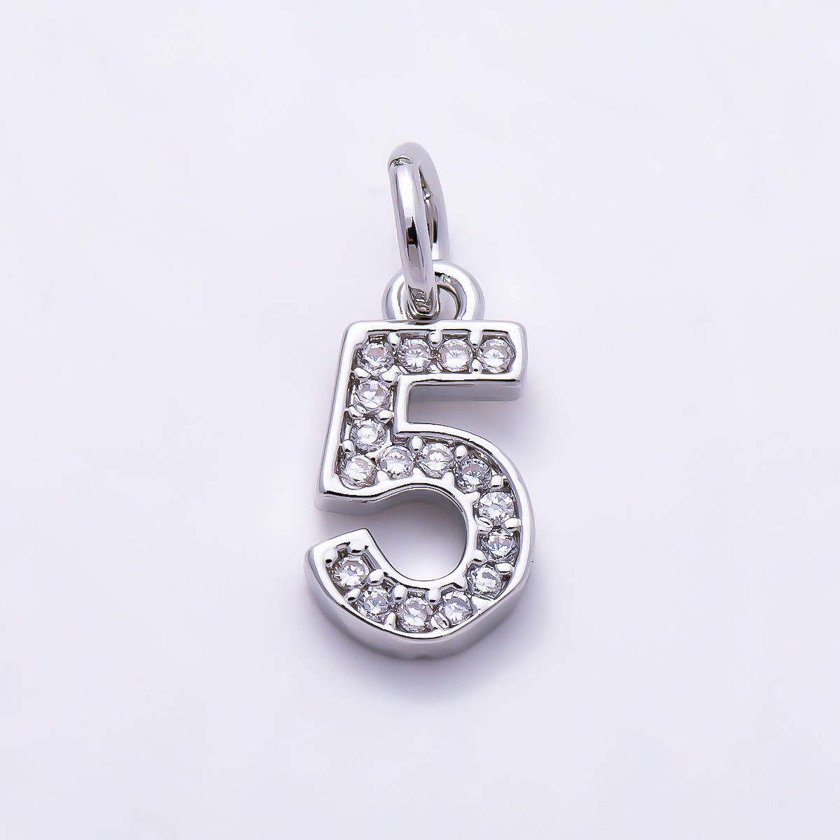 Silver 14mm Number 0-9 Clear Micro Paved CZ Charm | Charms-01527 ~ Charms-01536 - DLUXCA