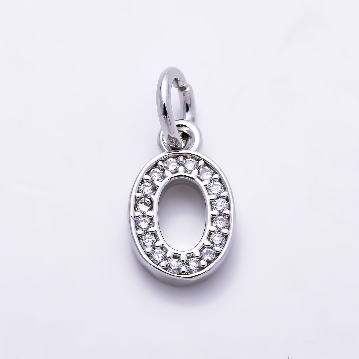 Silver 14mm Number 0-9 Clear Micro Paved CZ Charm | Charms-01527 ~ Charms-01536 - DLUXCA