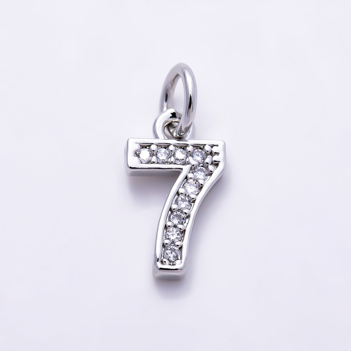 Silver 14mm Number 0-9 Clear Micro Paved CZ Charm | Charms-01527 ~ Charms-01536 - DLUXCA