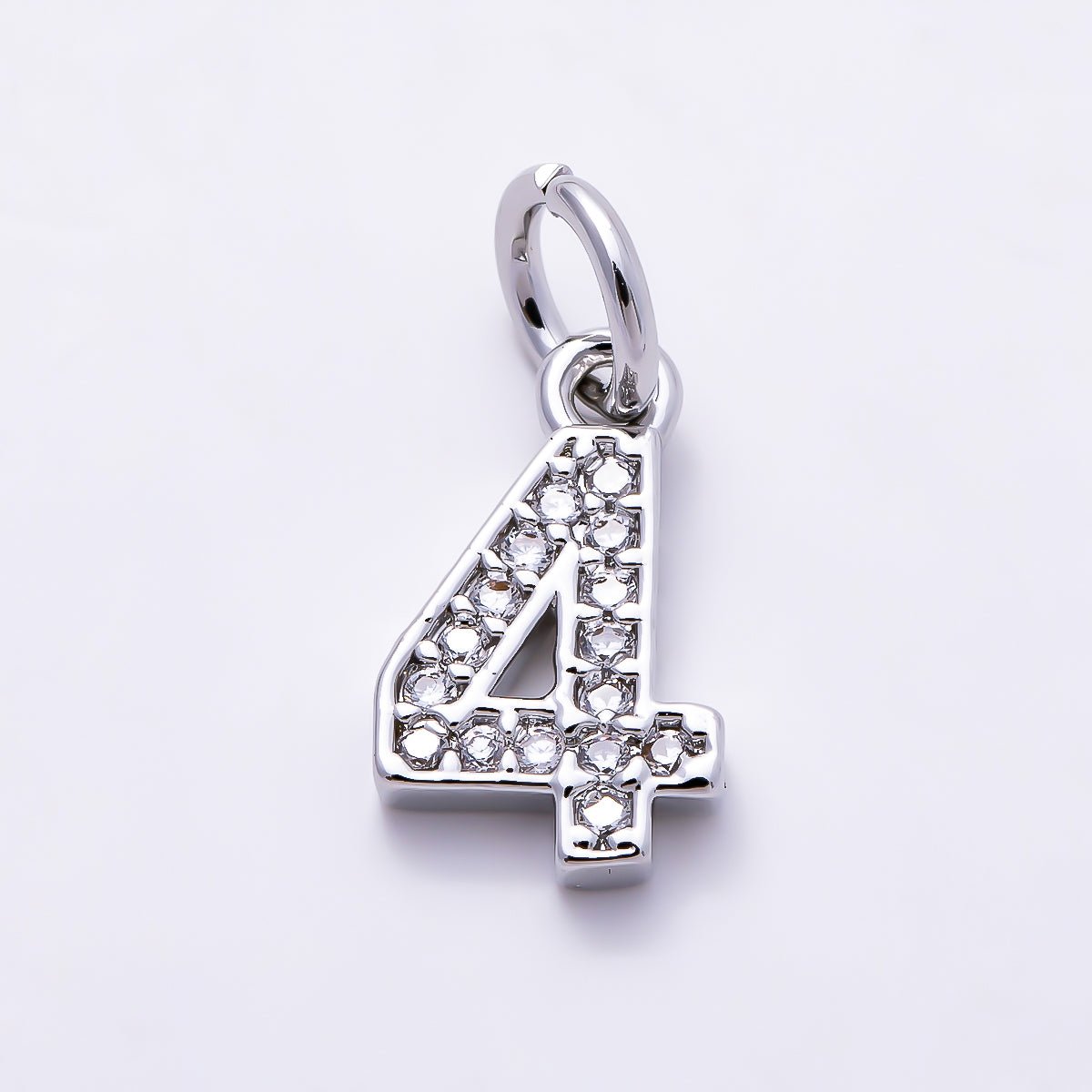 Silver 14mm Number 0-9 Clear Micro Paved CZ Charm | Charms-01527 ~ Charms-01536 - DLUXCA