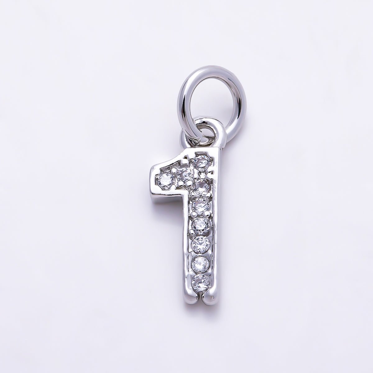 Silver 14mm Number 0-9 Clear Micro Paved CZ Charm | Charms-01527 ~ Charms-01536 - DLUXCA
