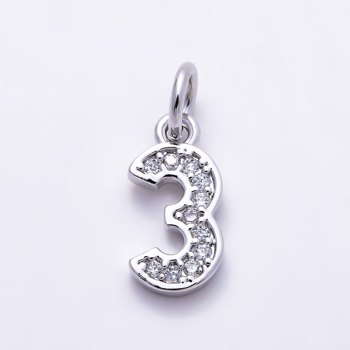 Silver 14mm Number 0-9 Clear Micro Paved CZ Charm | Charms-01527 ~ Charms-01536 - DLUXCA