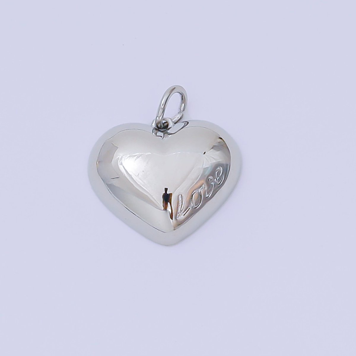 Silver 14mm Puffy Heart with "Love" Transcript Charm | M - 570 - DLUXCA