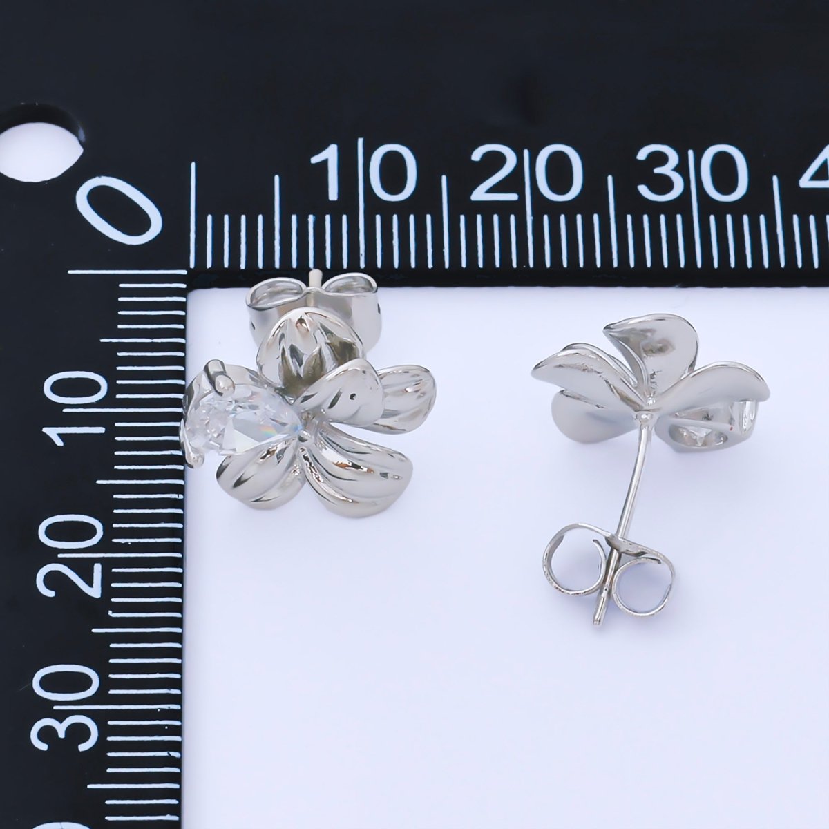 Silver 14mm Teardrop CZ Blooming Flower Floral Studs Earrings | AB1608 - DLUXCA