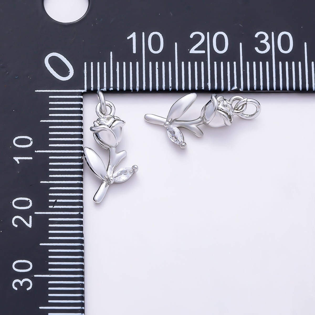 Silver 15mm Marquise CZ Leaf Rose Flower 3D Multidimensional Charm | Charms-01518 - DLUXCA