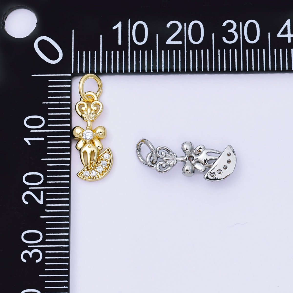 Silver 16mm Micro Paved CZ Shiny Fork Bow Tie Charm | AH - 590 - DLUXCA