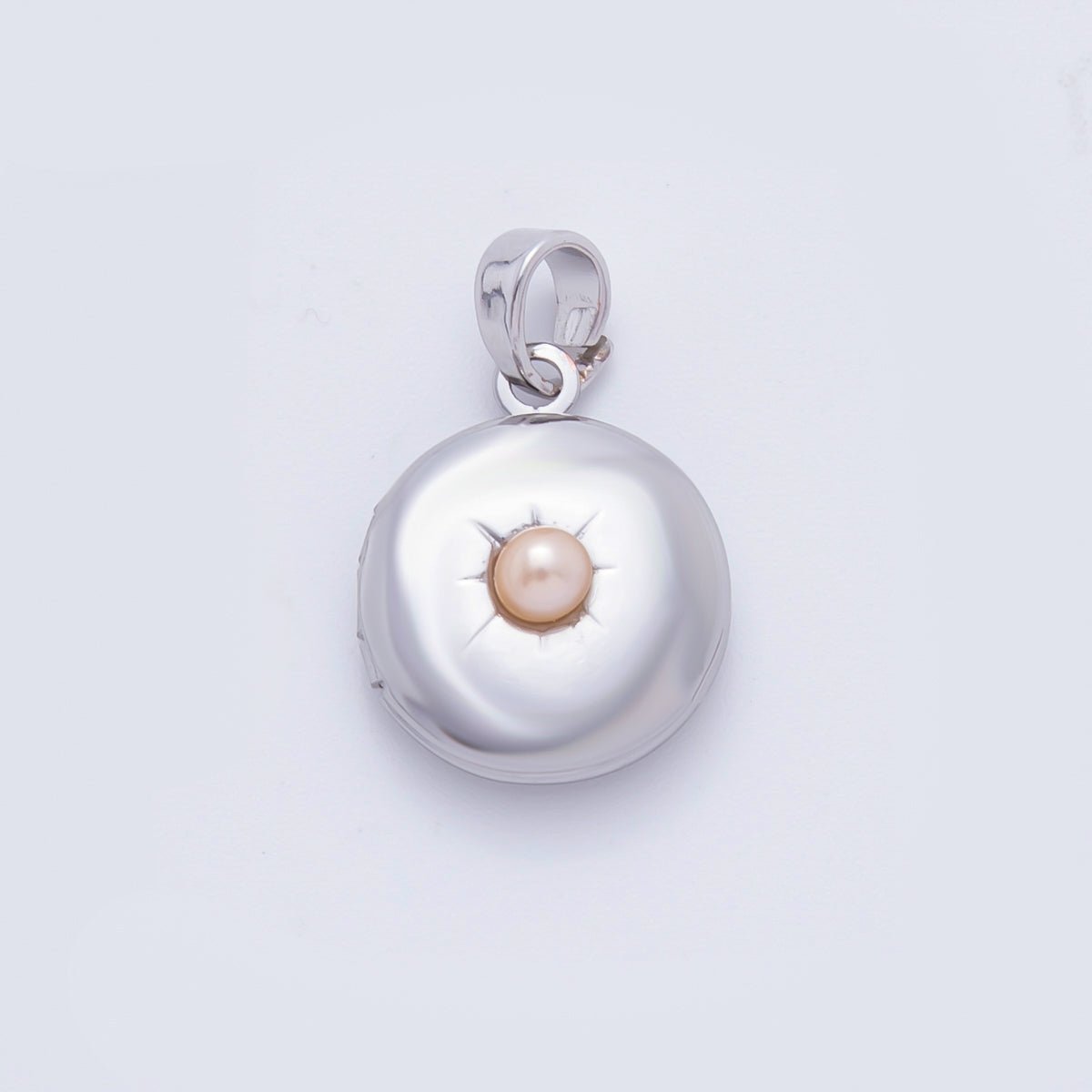 Silver 16mm Shell Pearl Sowed Rondelle Donut Locket Pendant | AF - A1110 - DLUXCA
