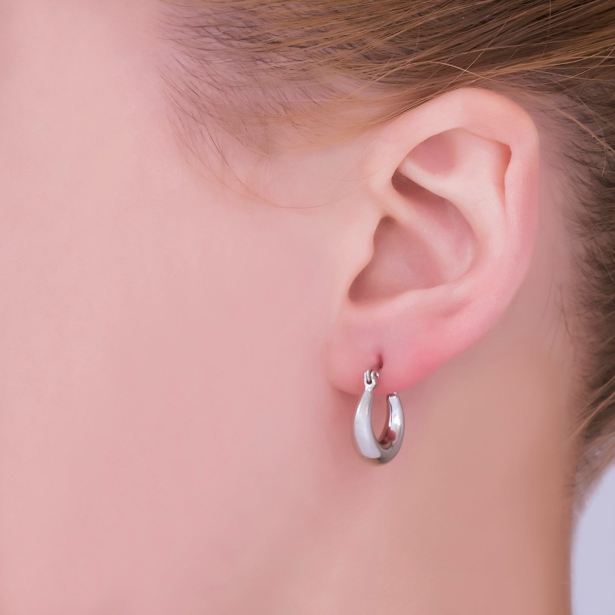Silver 17mm Thick Basket Hinged Hoops Earrings | T - 205 - DLUXCA