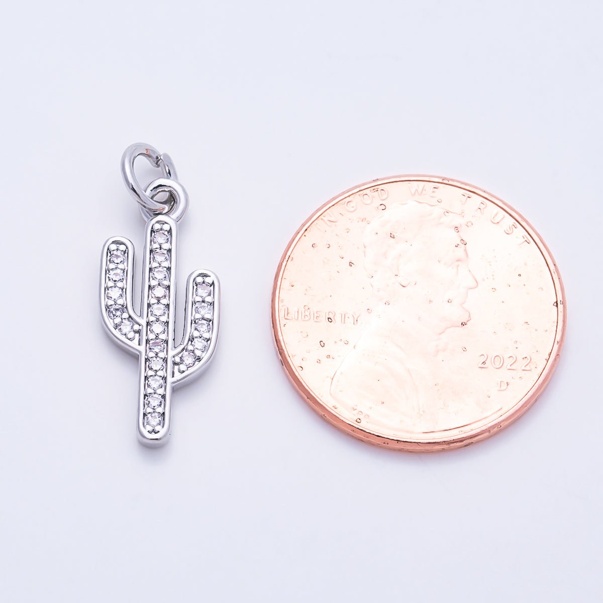 Silver 18mm Micro Paved CZ Cactus Plant Floral Charm | Charms-01572 - DLUXCA