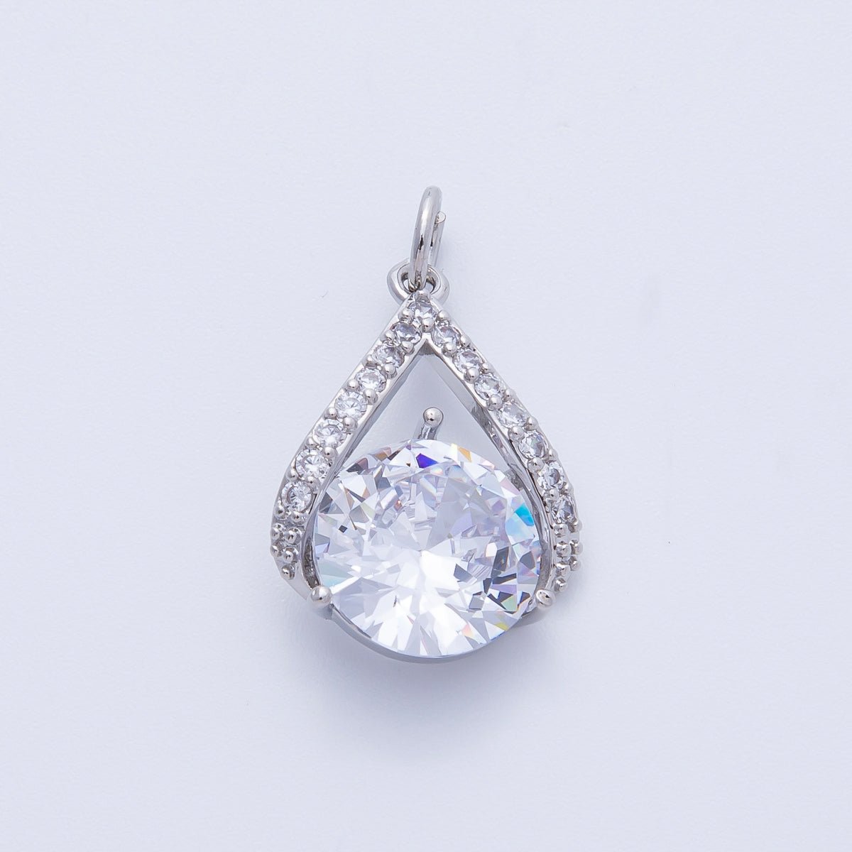 Silver 19mm Clear Micro Paved CZ Round Teardrop Charm | Charms - 00366 - DLUXCA