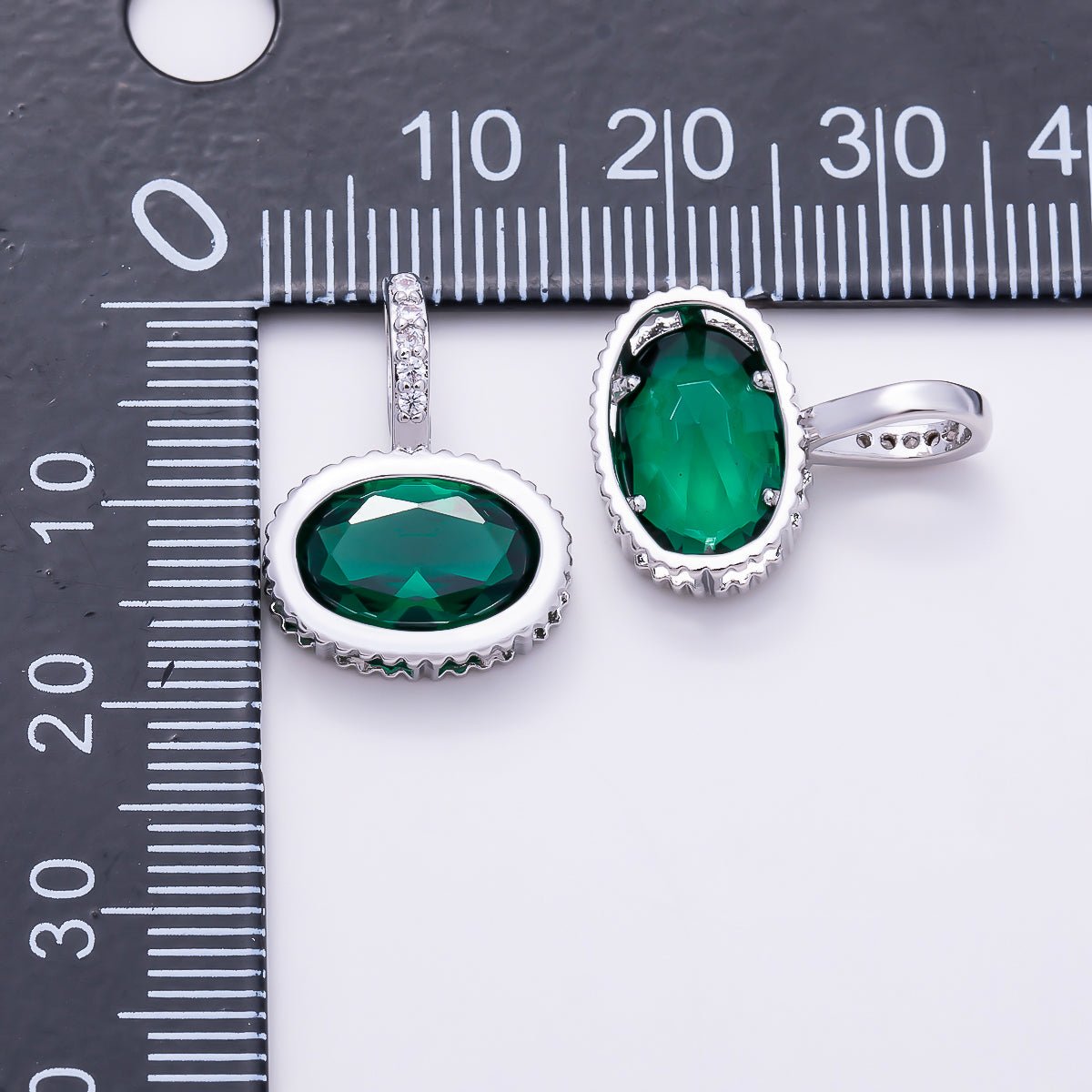 Silver 20mm Oval Birthstone CZ Micro Paved Bail Pendant | Charms-01724 - Charms-01735 - DLUXCA