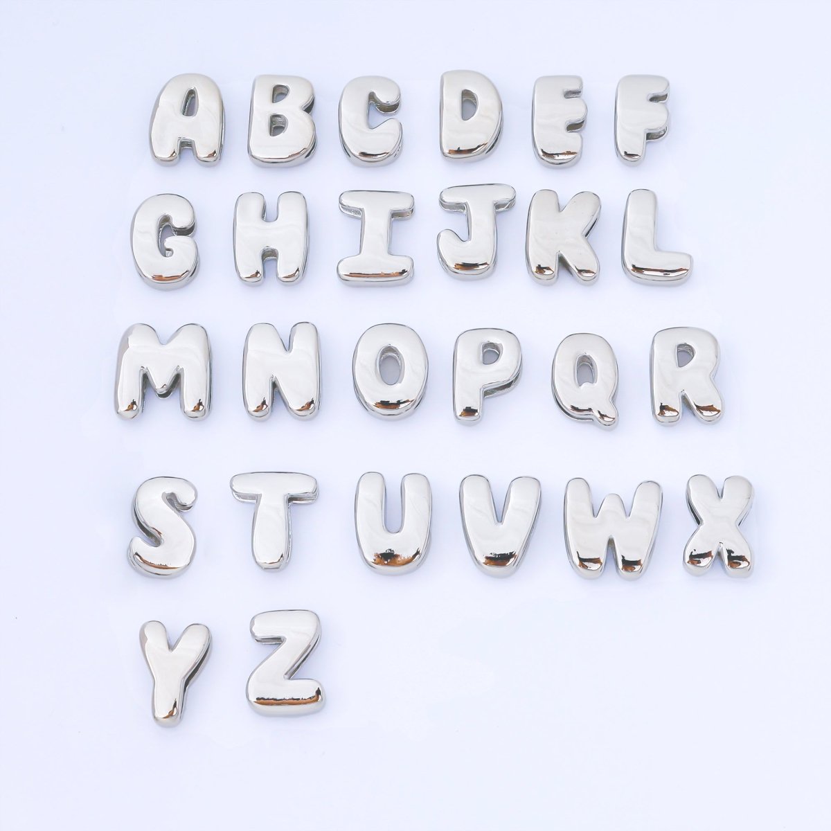 Silver 20mm Personalized Cord Chubby Bubble Initial Letter Alphabet Bead | AF118 - AF130 - DLUXCA