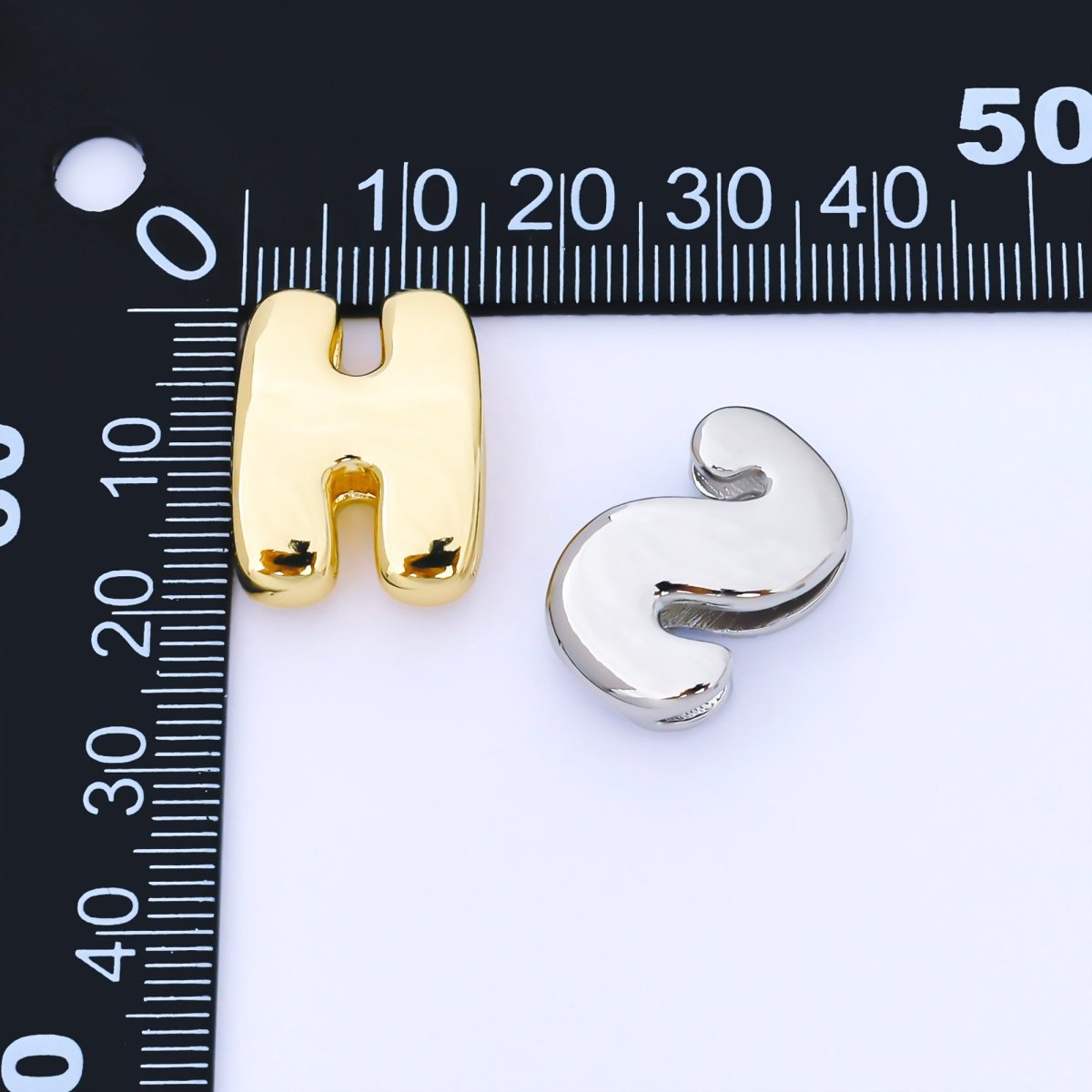 Silver 20mm Personalized Cord Chubby Bubble Initial Letter Alphabet Bead | AF118 - AF130 - DLUXCA