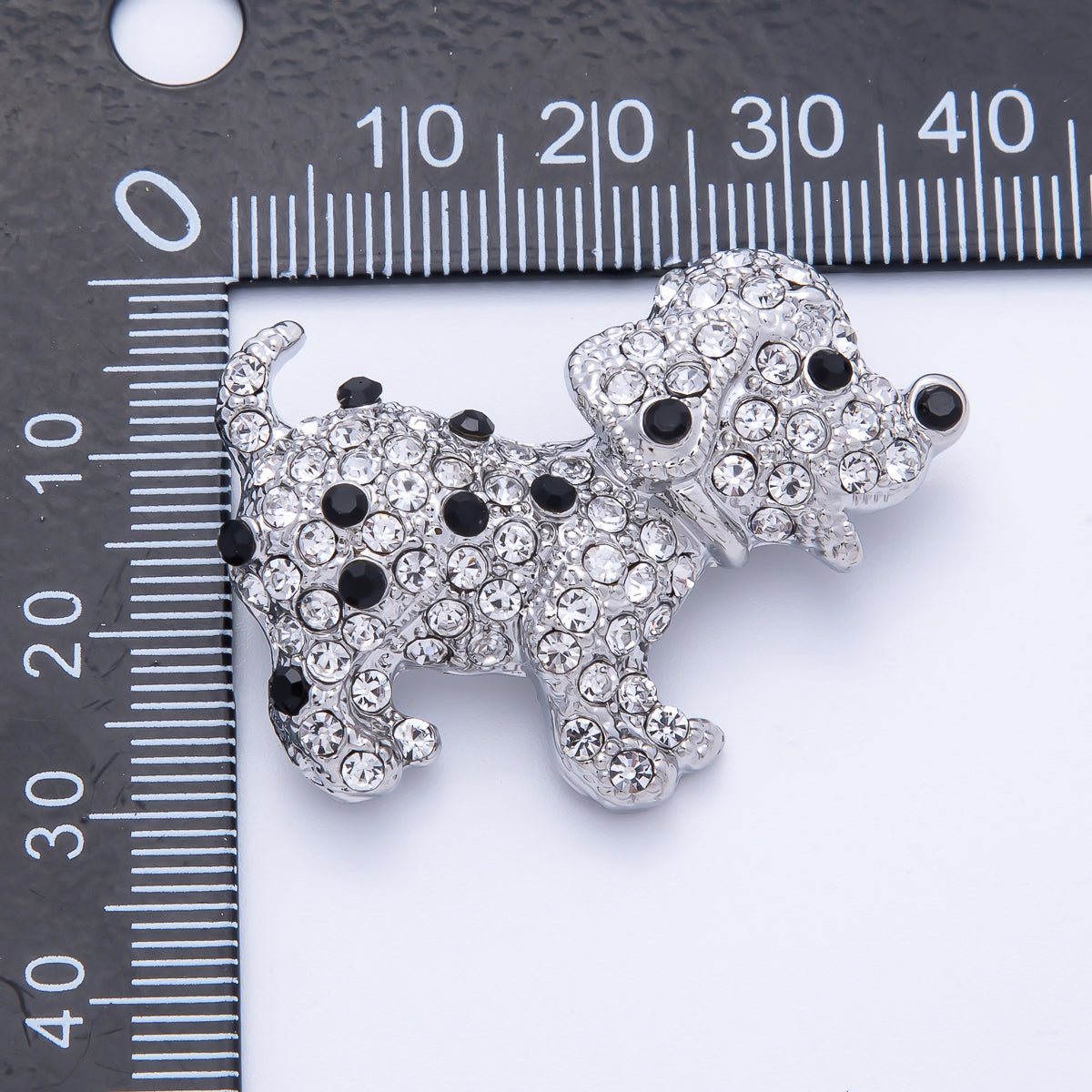 Silver 39.2mm x 29.7mm Micro Paved CZ Dalmatian Puppy Dog Pet Brooch Pin | BH - 015 - DLUXCA