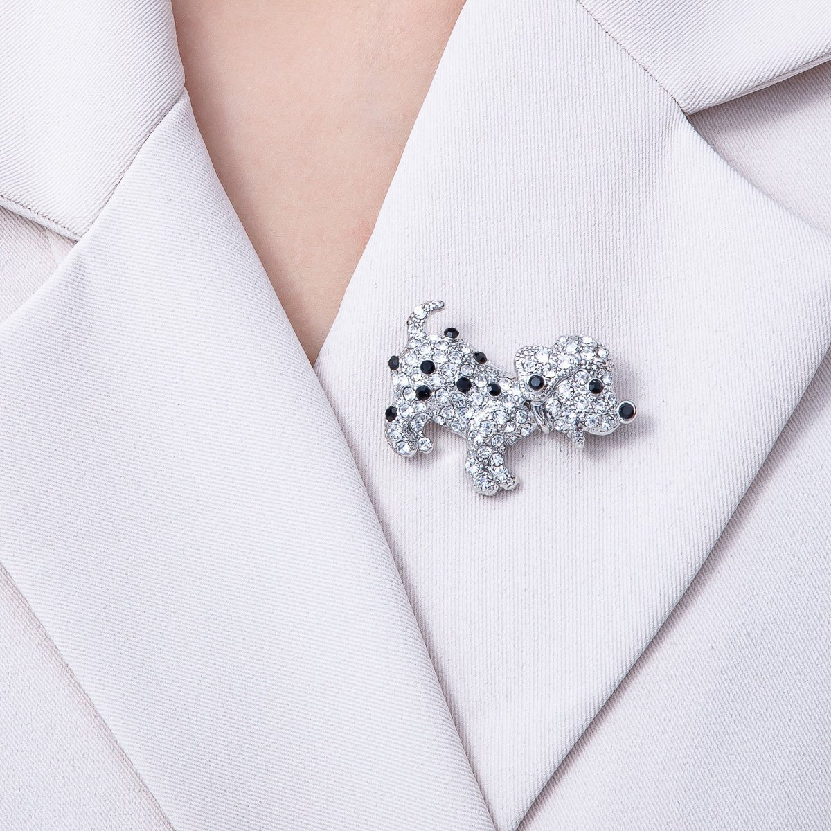 Silver 39.2mm x 29.7mm Micro Paved CZ Dalmatian Puppy Dog Pet Brooch Pin | BH - 015 - DLUXCA
