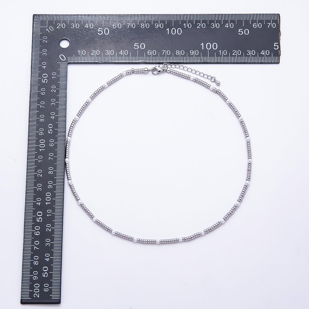 Silver 3mm Shell Pearl Round Ball Bead 16 Inch Choker Necklace | WA-00410 - DLUXCA