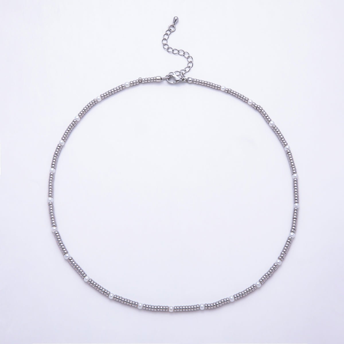 Silver 3mm Shell Pearl Round Ball Bead 16 Inch Choker Necklace | WA-00410 - DLUXCA