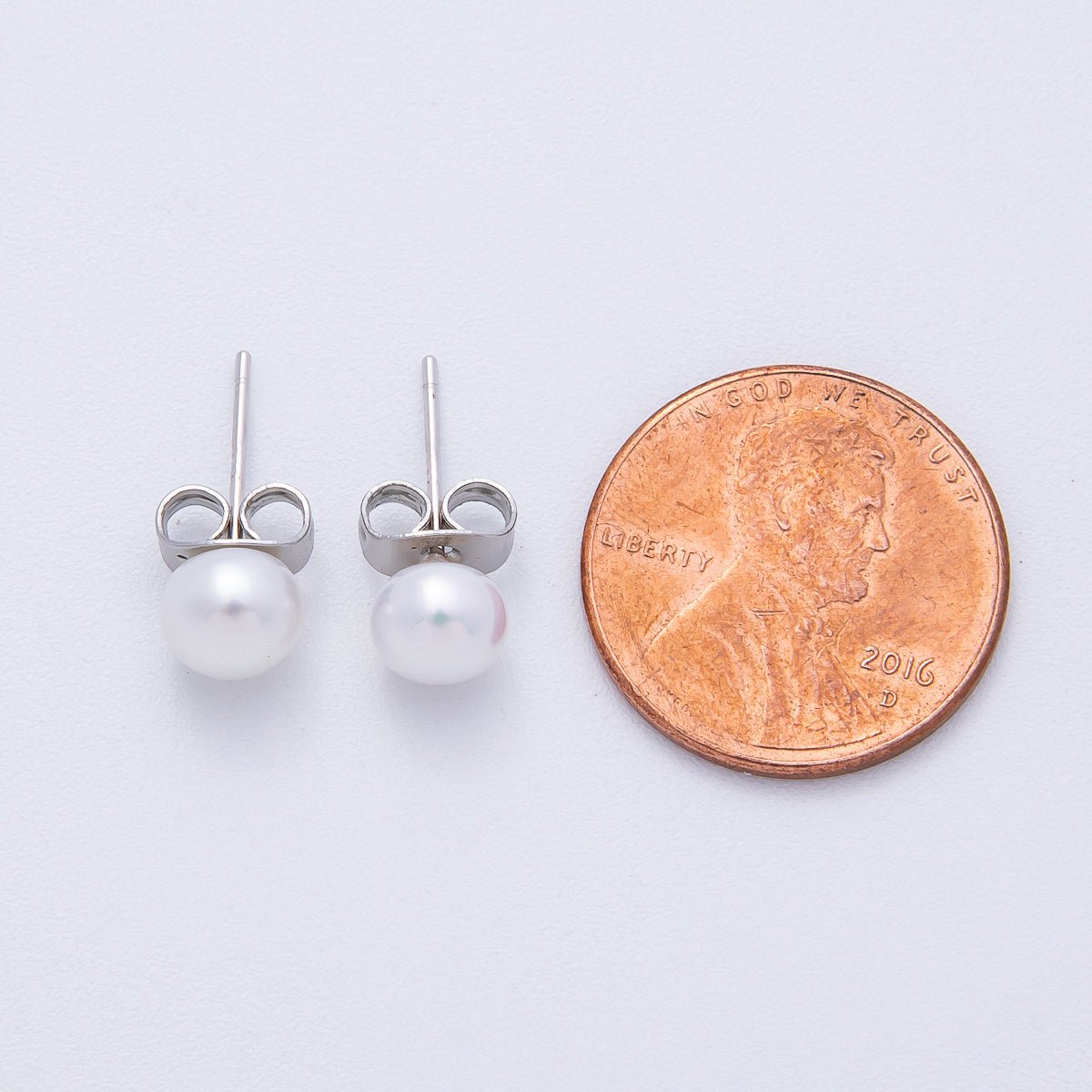 Silver 6mm White, Pink, Off - White Shell Pearl Round Stud Earrings | AD1676 - AD1678 - DLUXCA