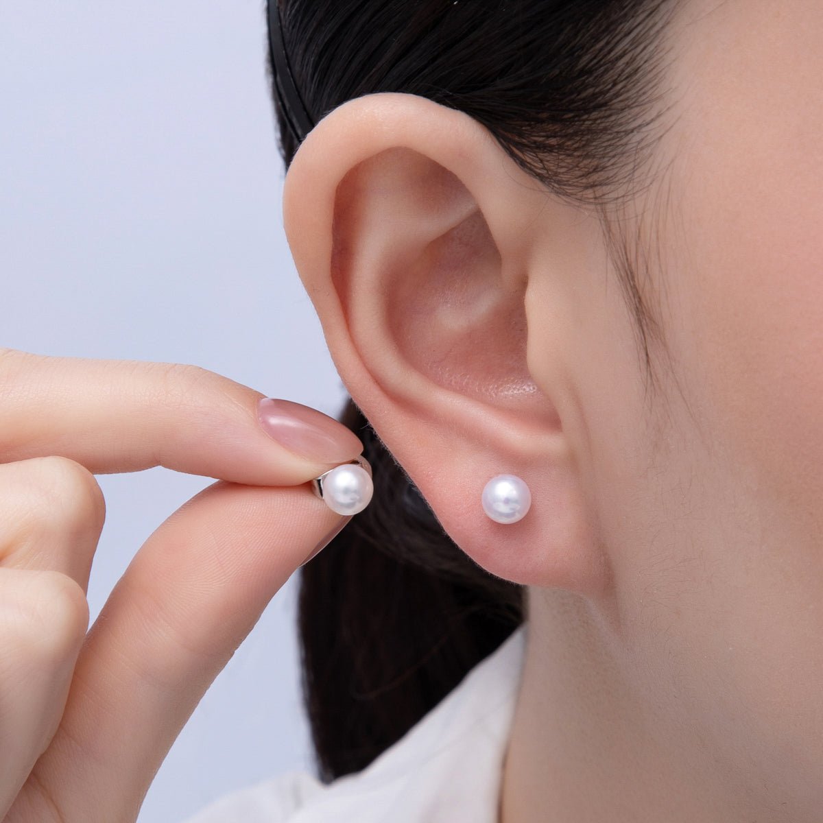 Silver 6mm White, Pink, Off - White Shell Pearl Round Stud Earrings | AD1676 - AD1678 - DLUXCA