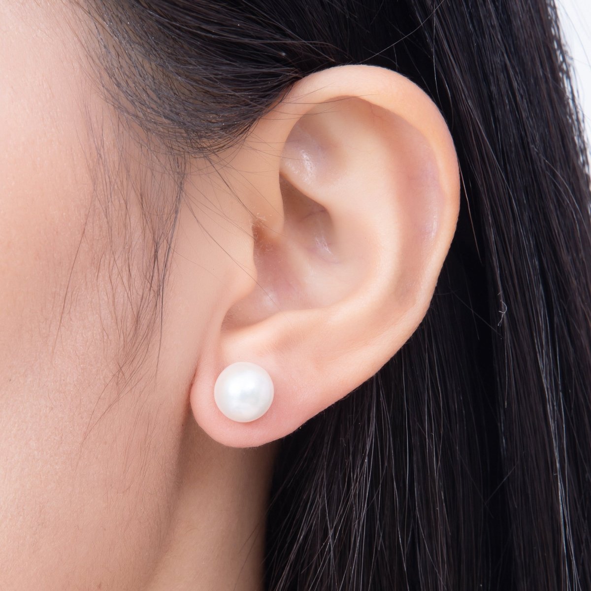 Silver 9mm White, Purple Freshwater Pearl Button Stud Earrings | Earrings-00788 Earrings-00789 - DLUXCA
