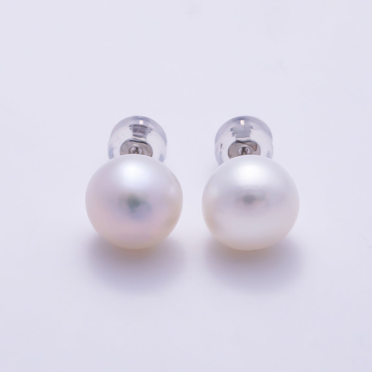 Silver 9mm White, Purple Freshwater Pearl Button Stud Earrings | Earrings-00788 Earrings-00789 - DLUXCA