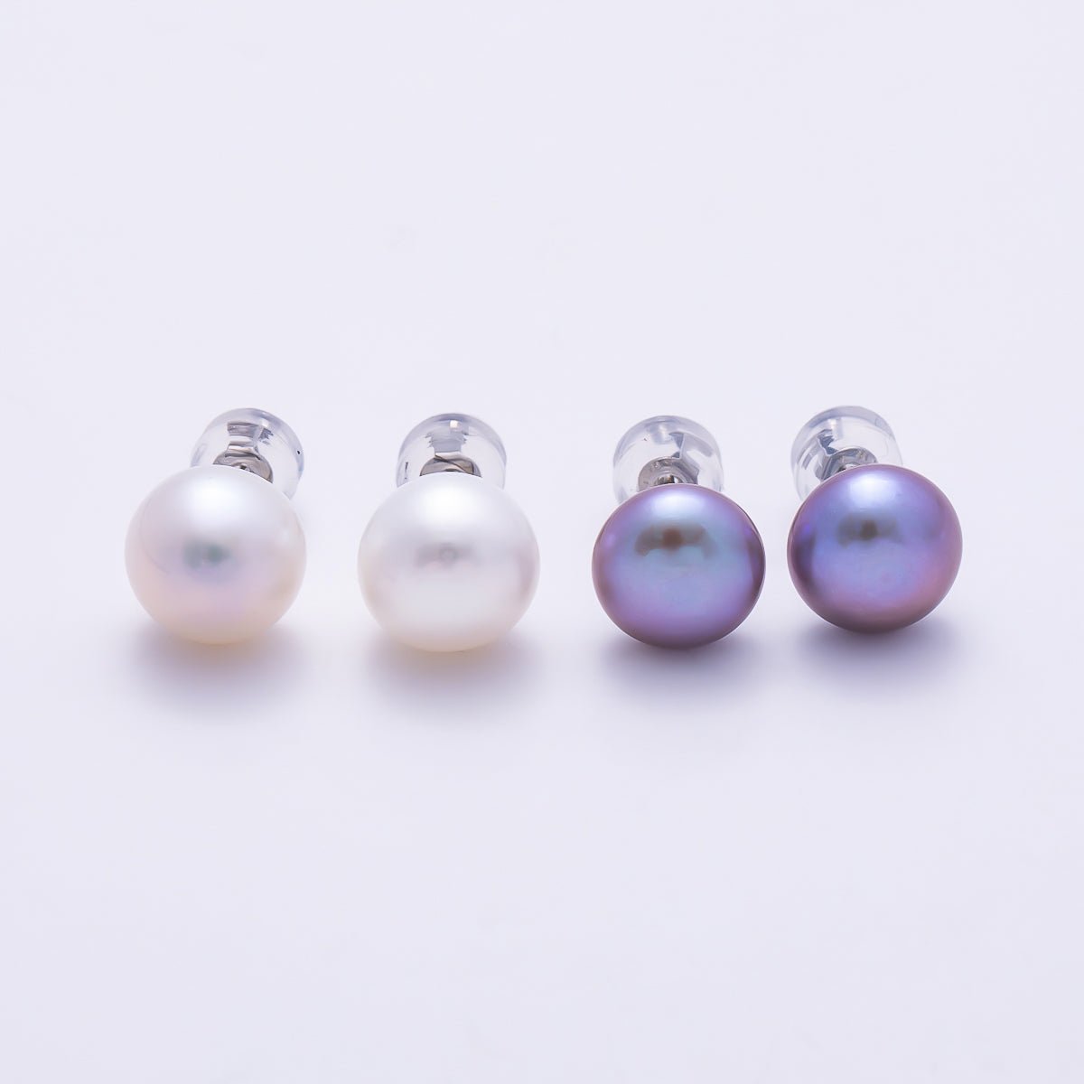 Silver 9mm White, Purple Freshwater Pearl Button Stud Earrings | Earrings-00788 Earrings-00789 - DLUXCA
