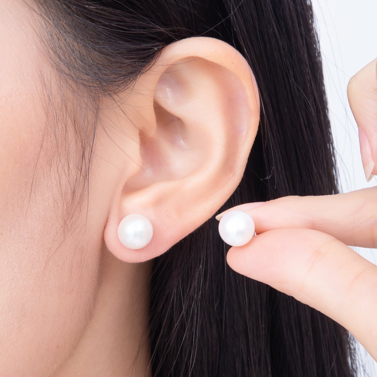 Silver 9mm White, Purple Freshwater Pearl Button Stud Earrings | Earrings-00788 Earrings-00789 - DLUXCA