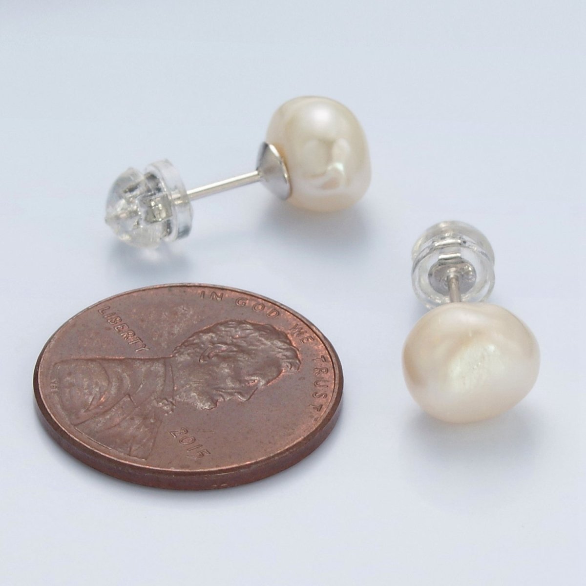 Silver Baroque Freshwater Pearl Stud Earrings Minimalist Wedding Jewelry | Q106 - DLUXCA