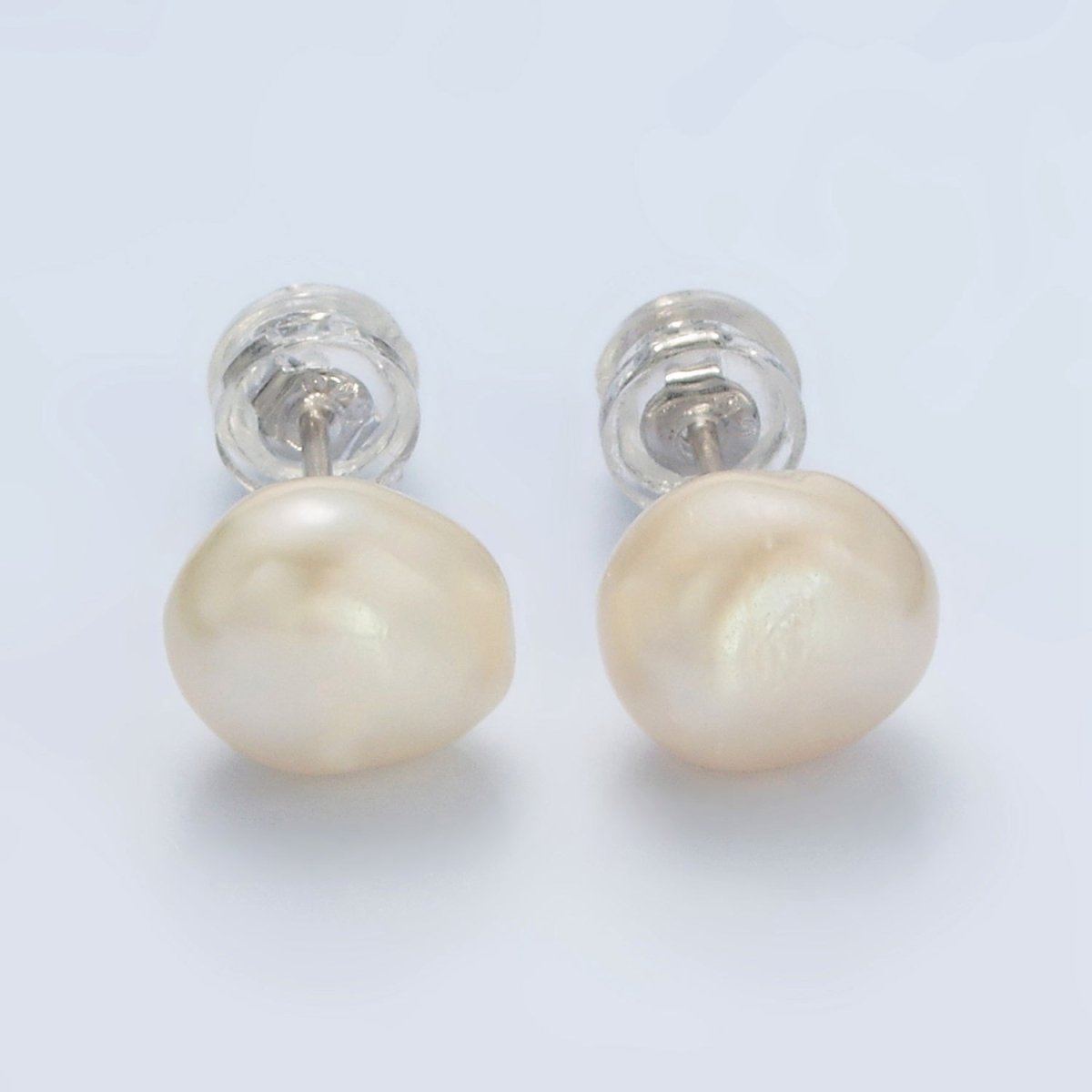 Silver Baroque Freshwater Pearl Stud Earrings Minimalist Wedding Jewelry | Q106 - DLUXCA