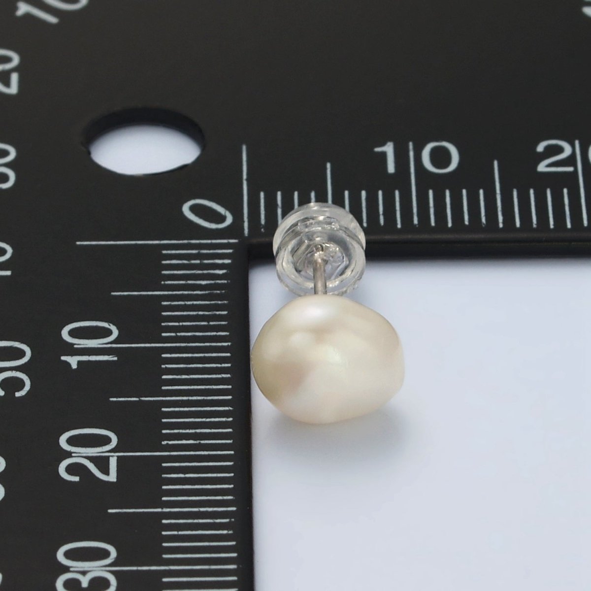 Silver Baroque Freshwater Pearl Stud Earrings Minimalist Wedding Jewelry | Q106 - DLUXCA