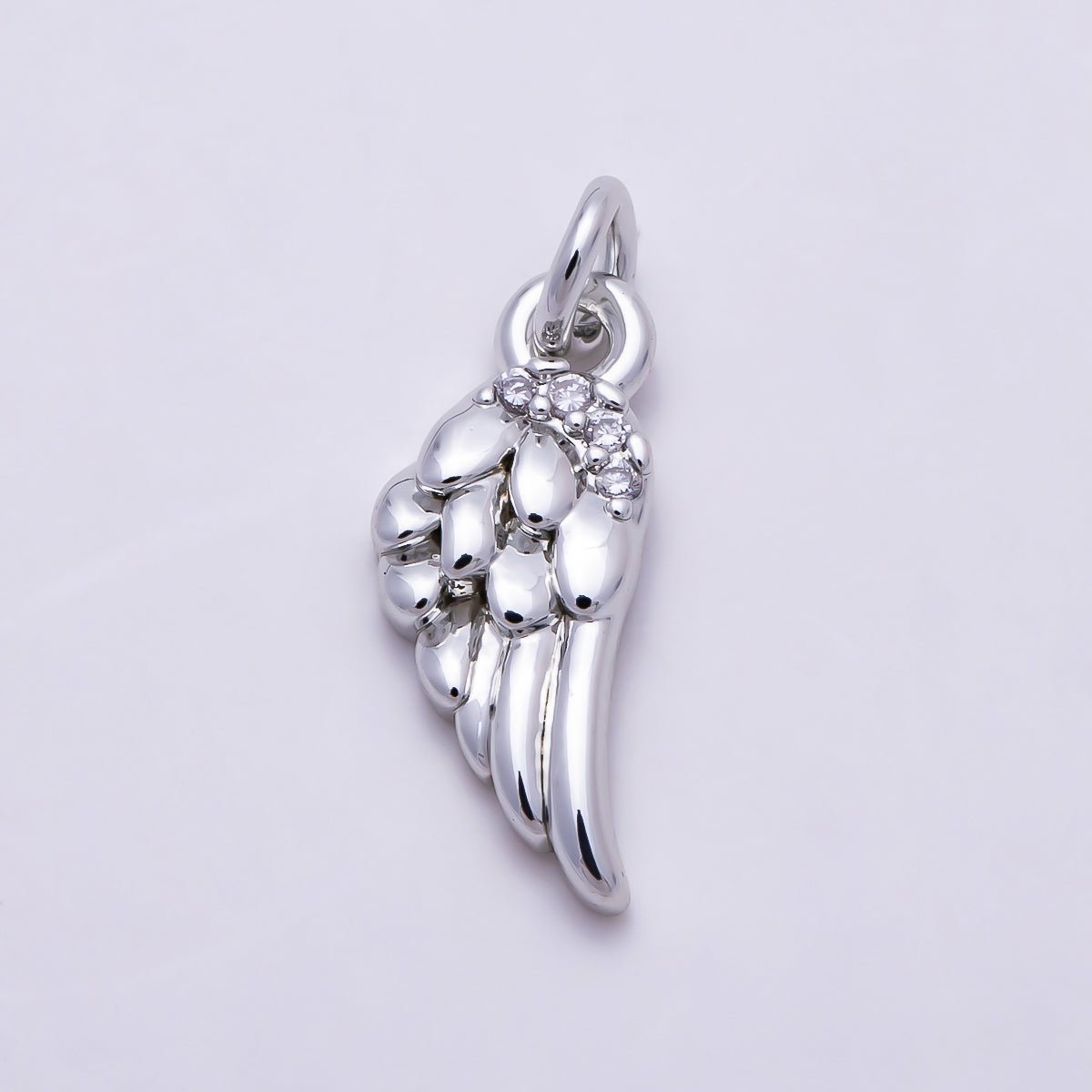 Silver Clear CZ Angel Wing Feather Religious Charm | Charms-01685 - DLUXCA
