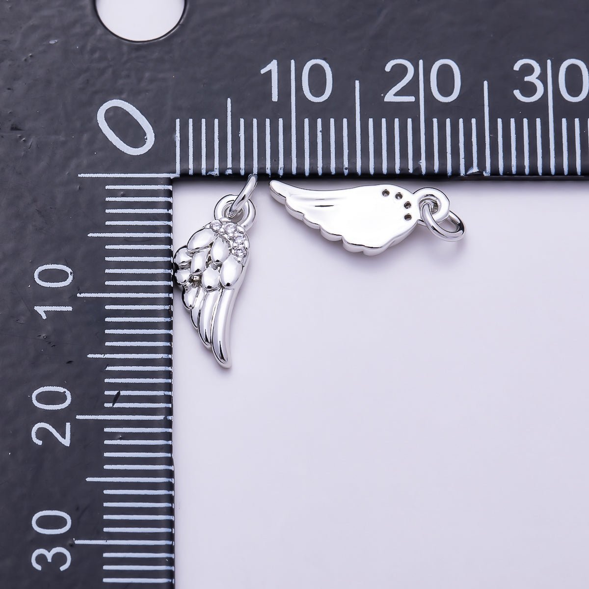Silver Clear CZ Angel Wing Feather Religious Charm | Charms-01685 - DLUXCA