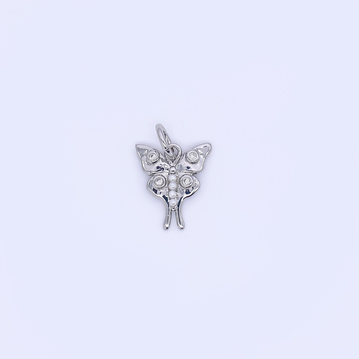 Silver Micro Paved 11mm Butterfly Wings Charm | C - 571 - DLUXCA