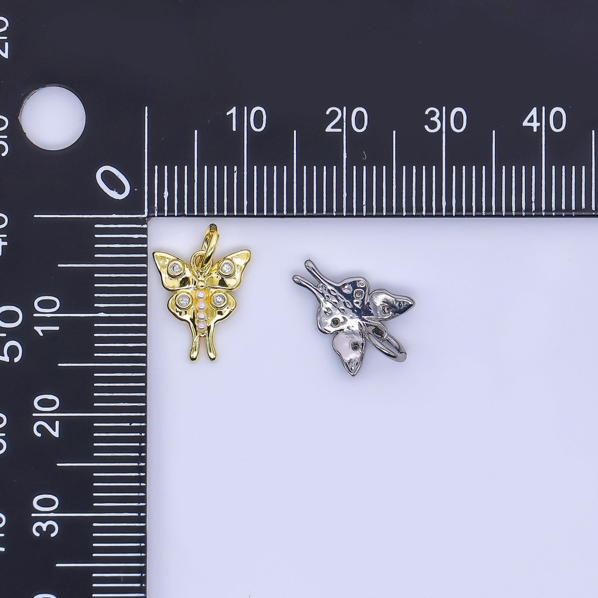Silver Micro Paved 11mm Butterfly Wings Charm | C - 571 - DLUXCA