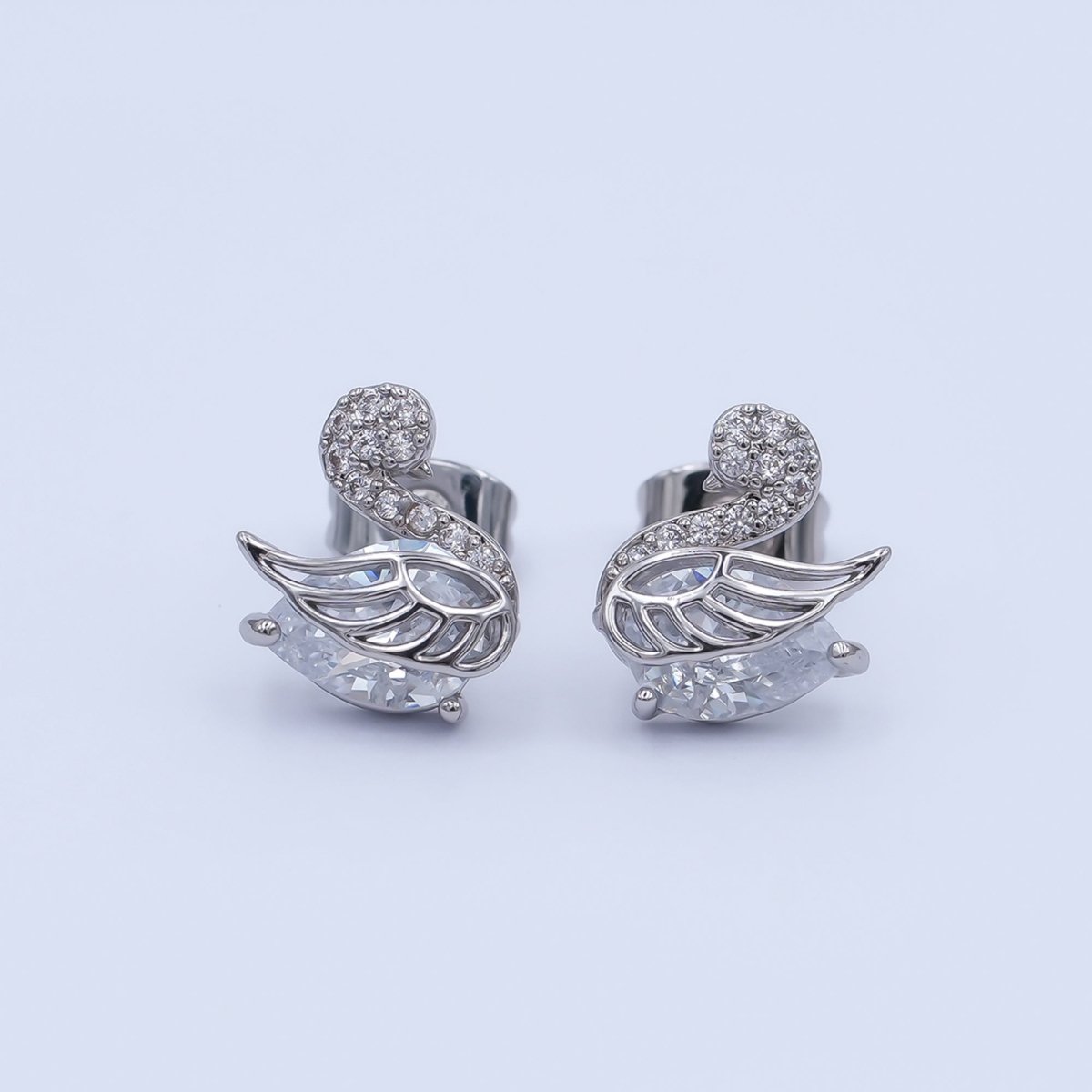Silver Micro Paved CZ Swan Animal Stud Earrings | AI542 - DLUXCA