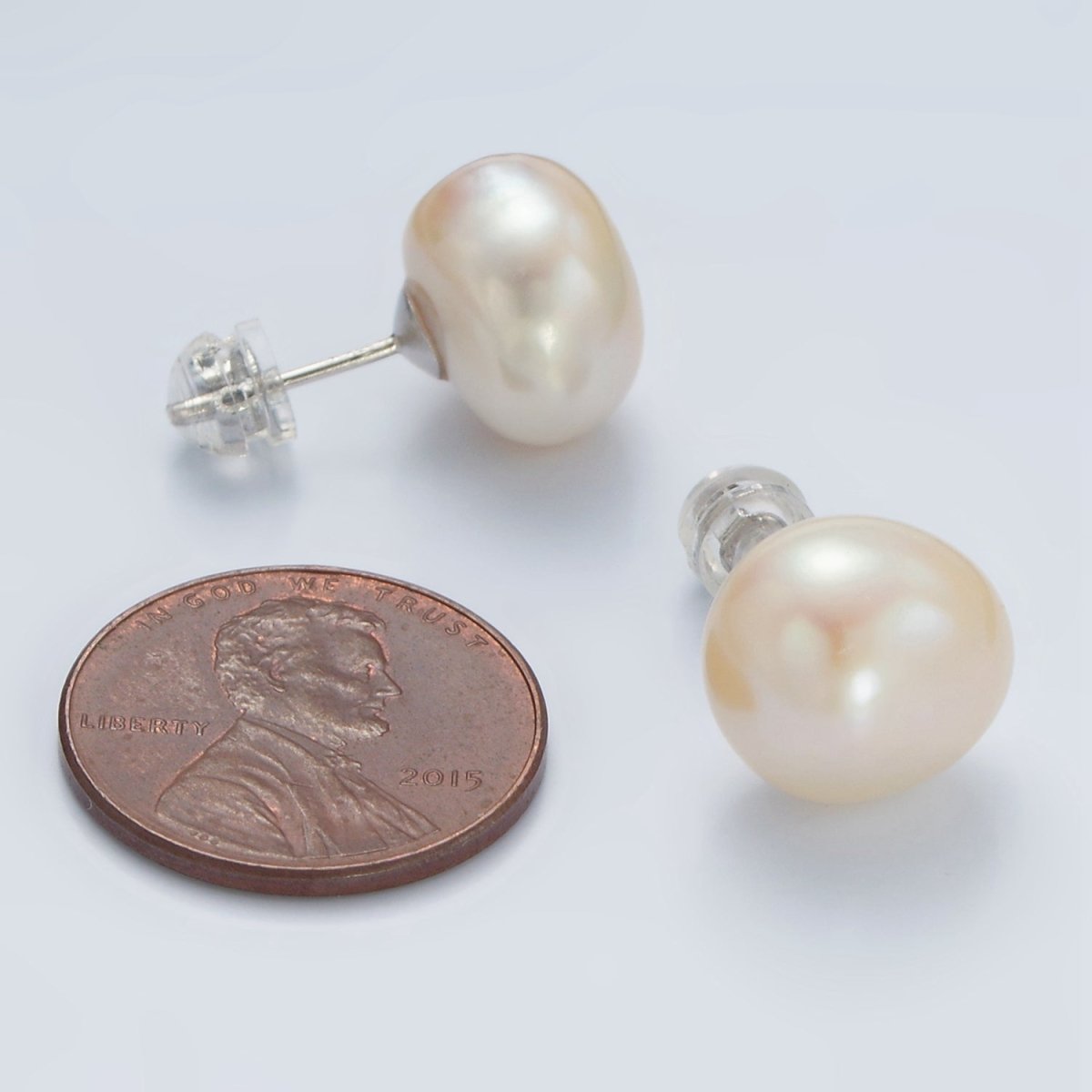 Silver Potato Freshwater Pearl Stud Earrings Minimalist Wedding Jewelry | Q117 - DLUXCA