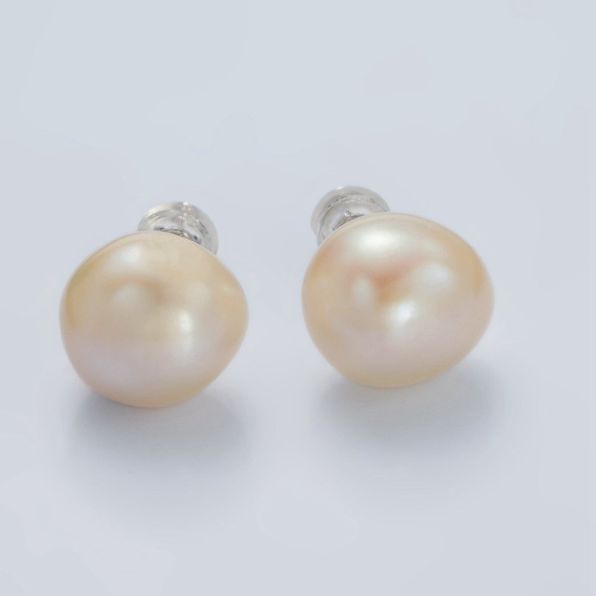 Silver Potato Freshwater Pearl Stud Earrings Minimalist Wedding Jewelry | Q117 - DLUXCA