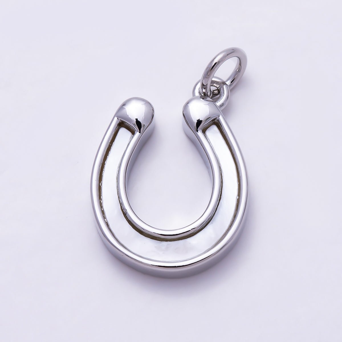 Silver Shell Pearl Lucky Horseshoe Charm | Charms-01681 - DLUXCA